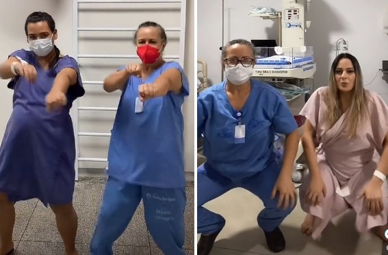 Enfermeira dança com gestantes e conquista web: “Alegria, bom-humor e gentileza são métodos não farmacológicos pra dor”