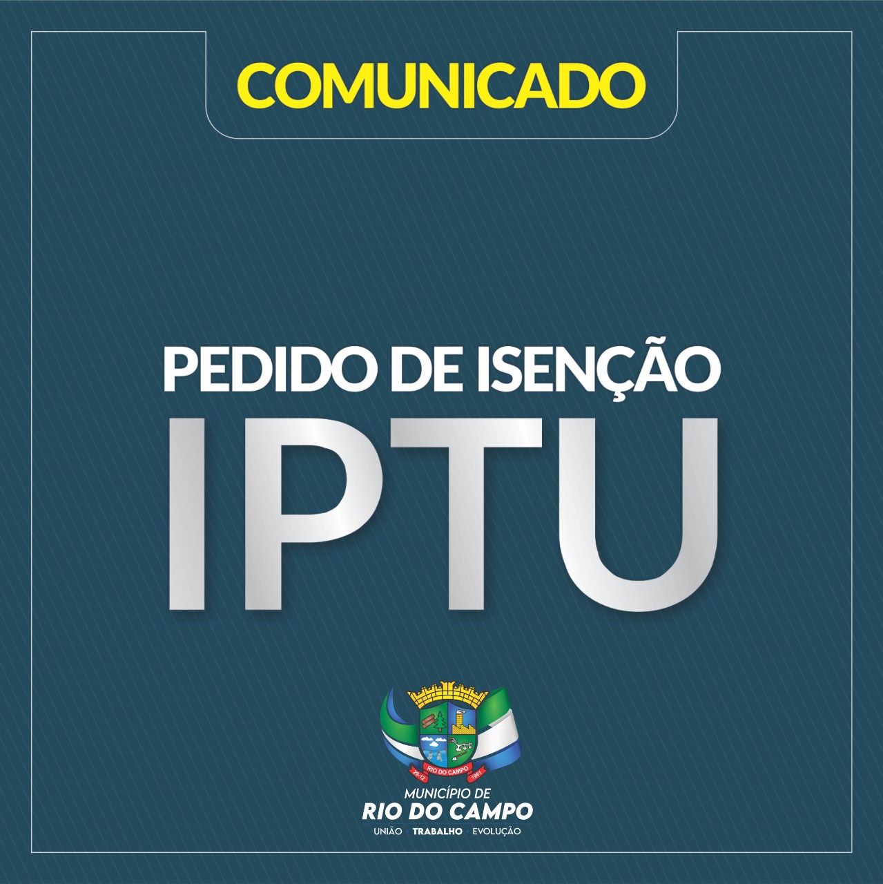 Aberto o prazo para solicitar isenção do IPTU em Rio do Campo