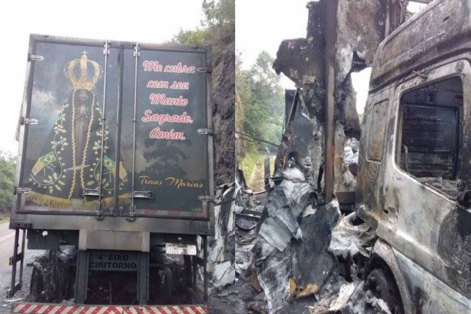 Caminhão pega fogo e imagem de Nossa Senhora Aparecida fica intacta