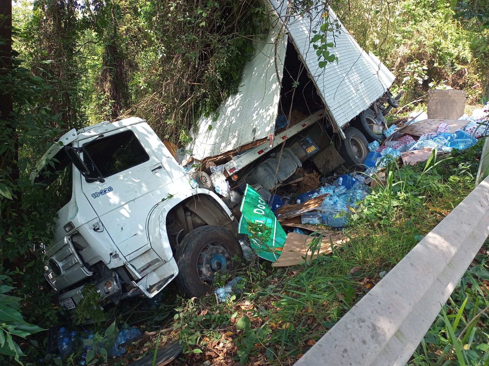 Caminhão sofre saída de pista na BR-470, em Pouso Redondo; veja as fotos