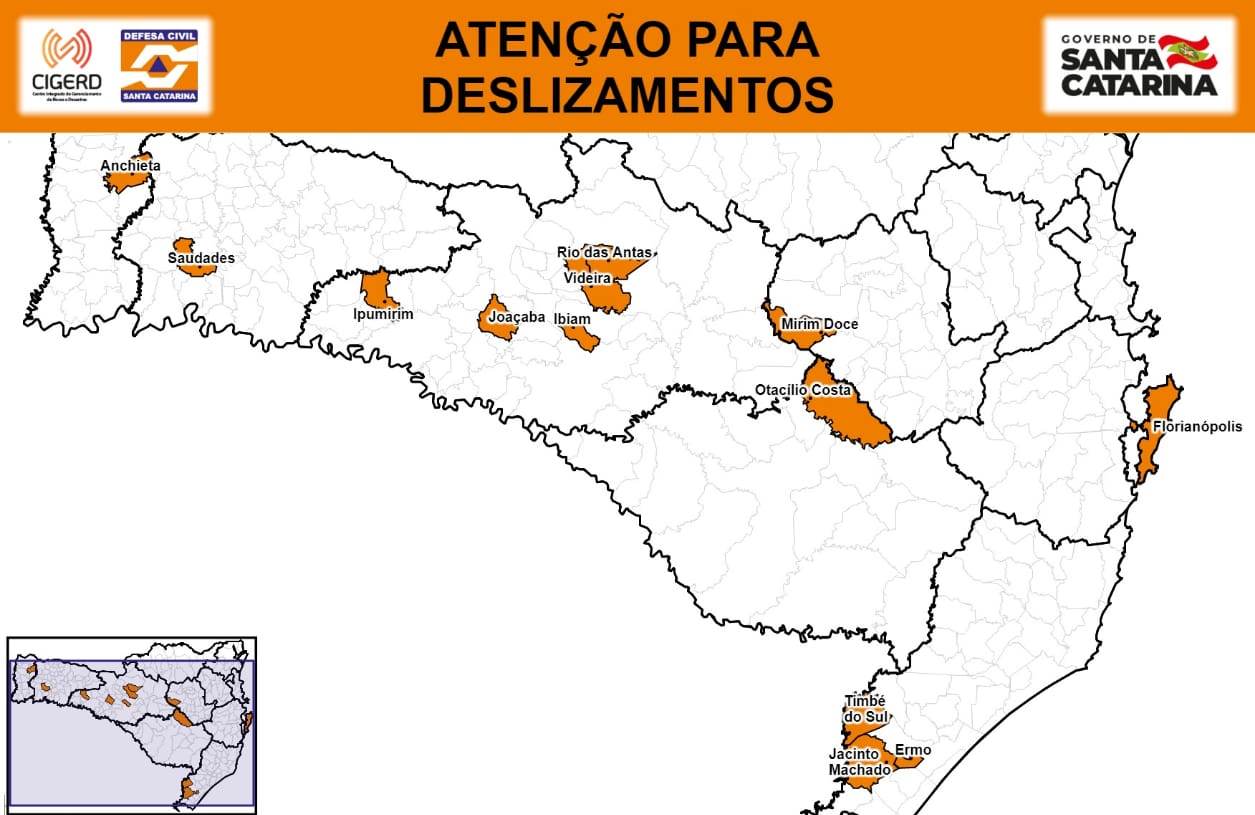 ATENÇÃO! Defesa Civil alerta para riscos de deslizamentos em Mirim Doce