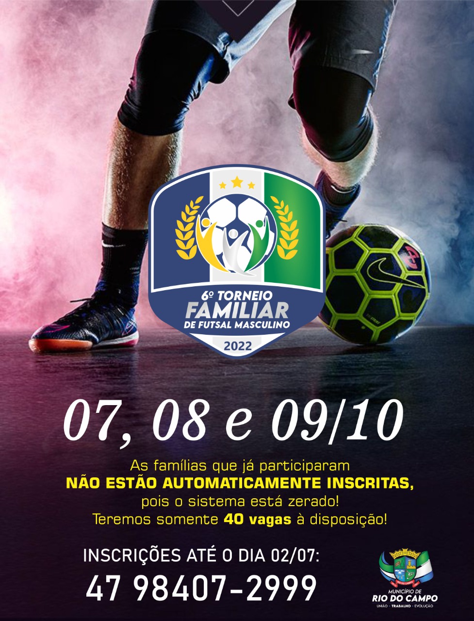 Inscrições abertas para o 6º Torneio Familiar de Futsal Masculino de Rio do Campo