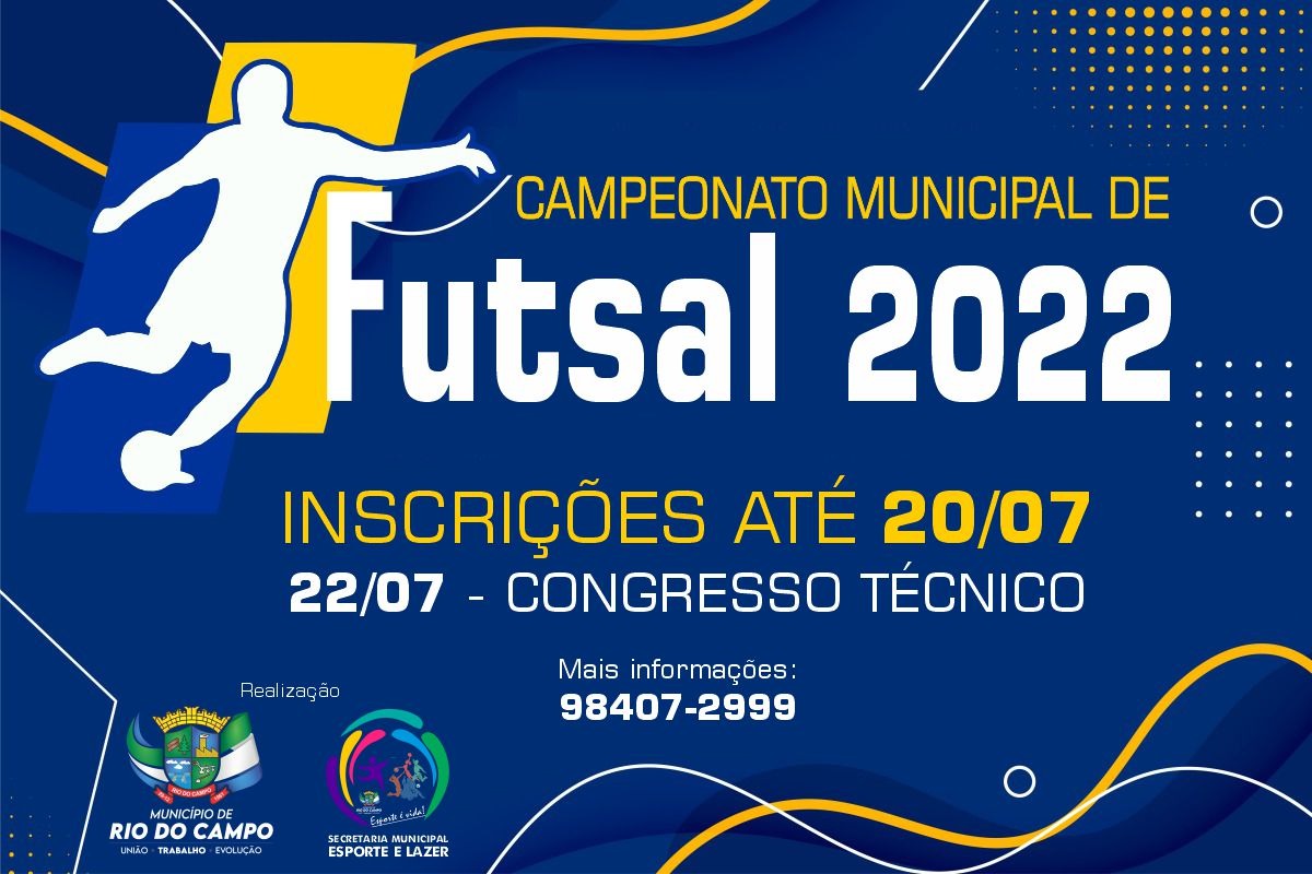Inscrições abertas para o Campeonato Municipal de Futsal de Rio do Campo
