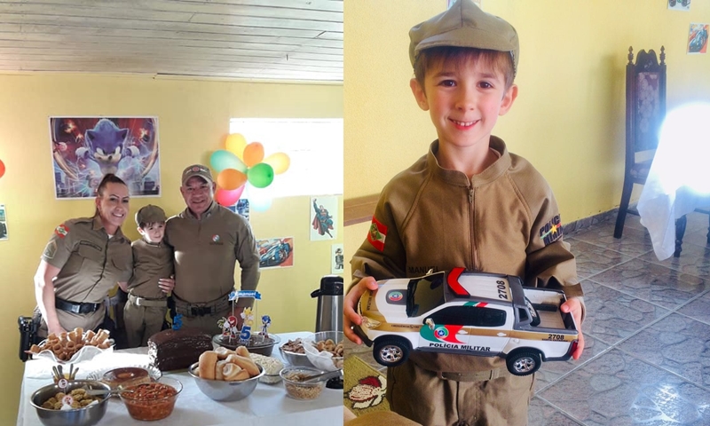 Em aniversário de cinco anos, menino ganha visita de policiais militares