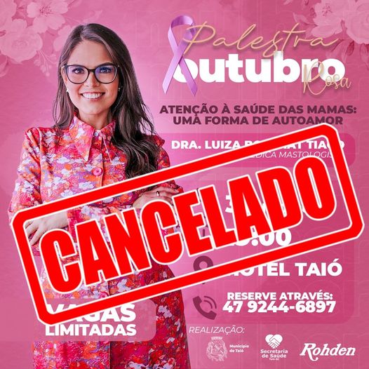 Palestra que seria realizada hoje sobre Outubro Rosa em Taió é cancelada