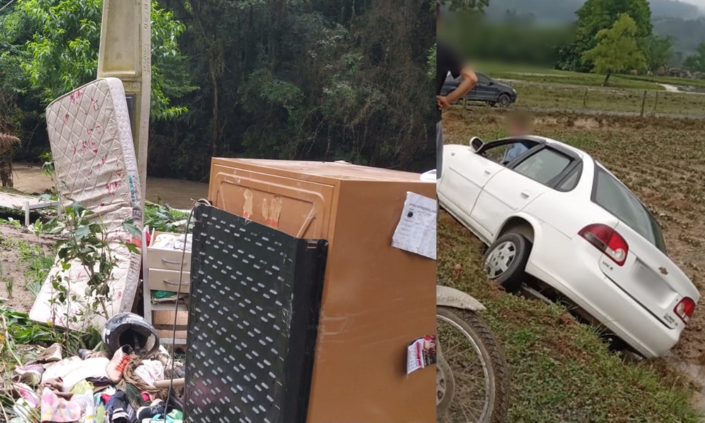 Casas foram atingidas e carro arrastado durante forte chuva em Agrolândia