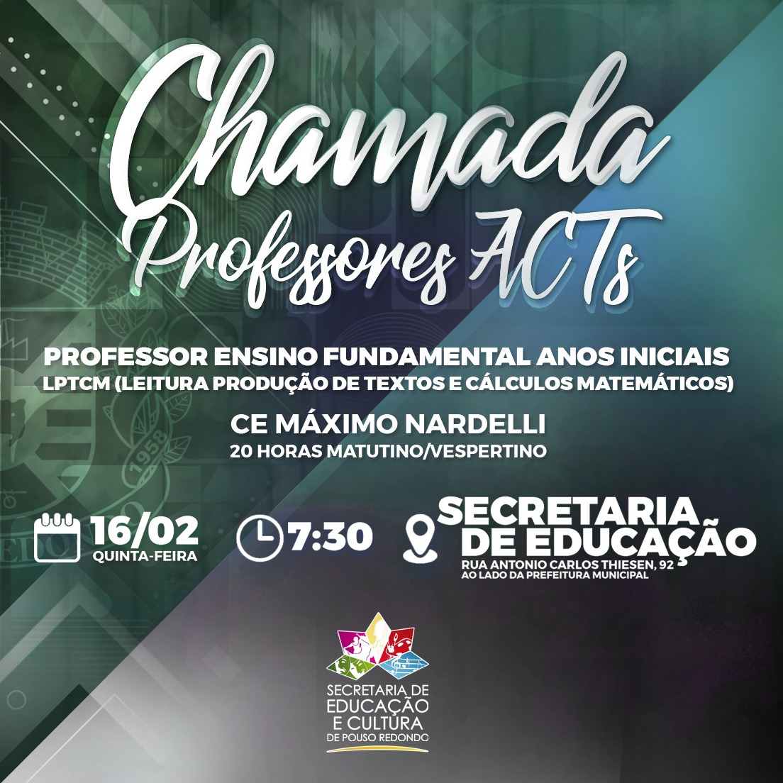 Prefeitura de Pouso Redondo realiza chamada para professores ACTs