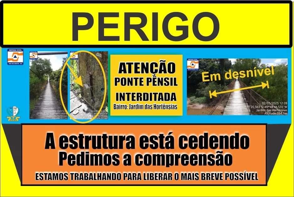 Ponte Pênsil está interditada em Rio do Oeste
