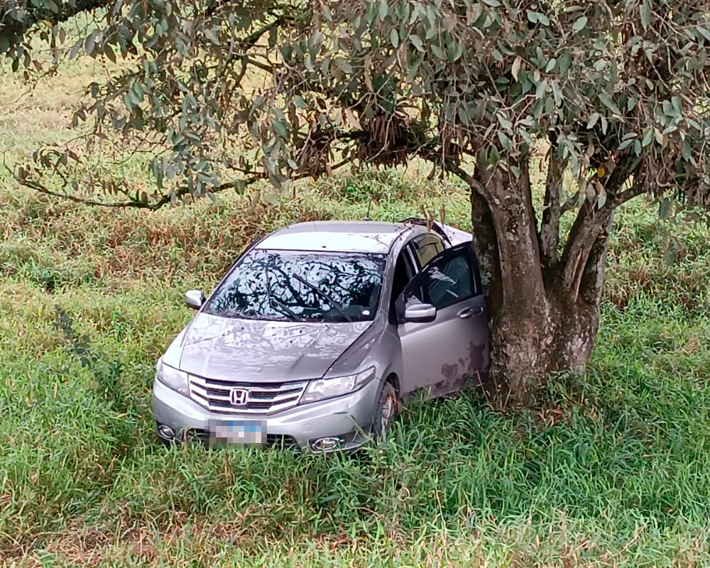 Carro sofre saída de pista e colide em árvore na SC-114 em Salete