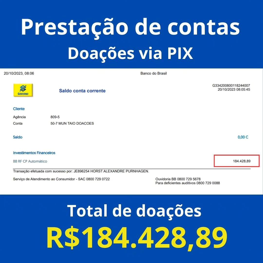 Taió já recebeu mais de R$ 184 mil em doações via PIX