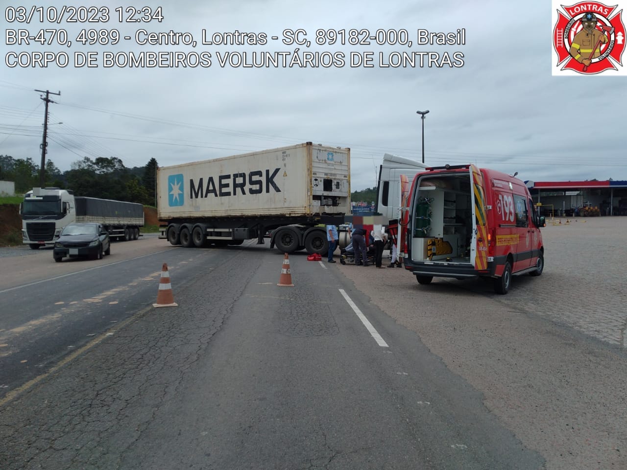 Colisão entre motocicleta e caminhão é registrada na BR-470 em Lontras