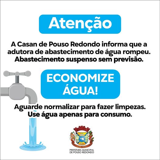Adutora de abastecimento da Casan de Pouso Redondo rompe, prefeitura pede economia de água pelos moradores