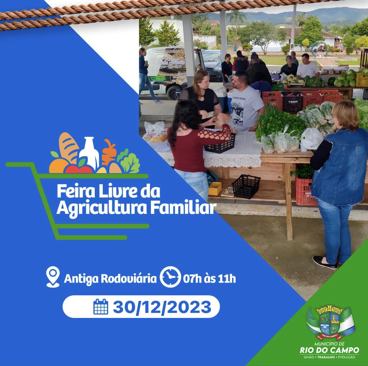 Neste sábado (30) acontecerá tem Feira Livre da Agricultura Familiar em Rio do Campo.