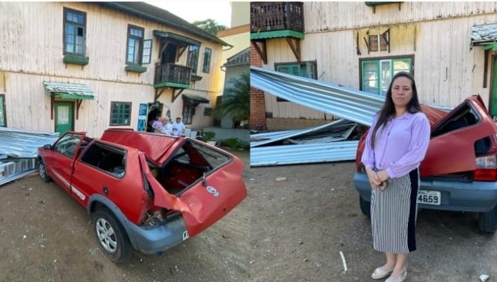 “Renasci” disse empresária que teve carro atingido por telhado durante temporal em Ibirama