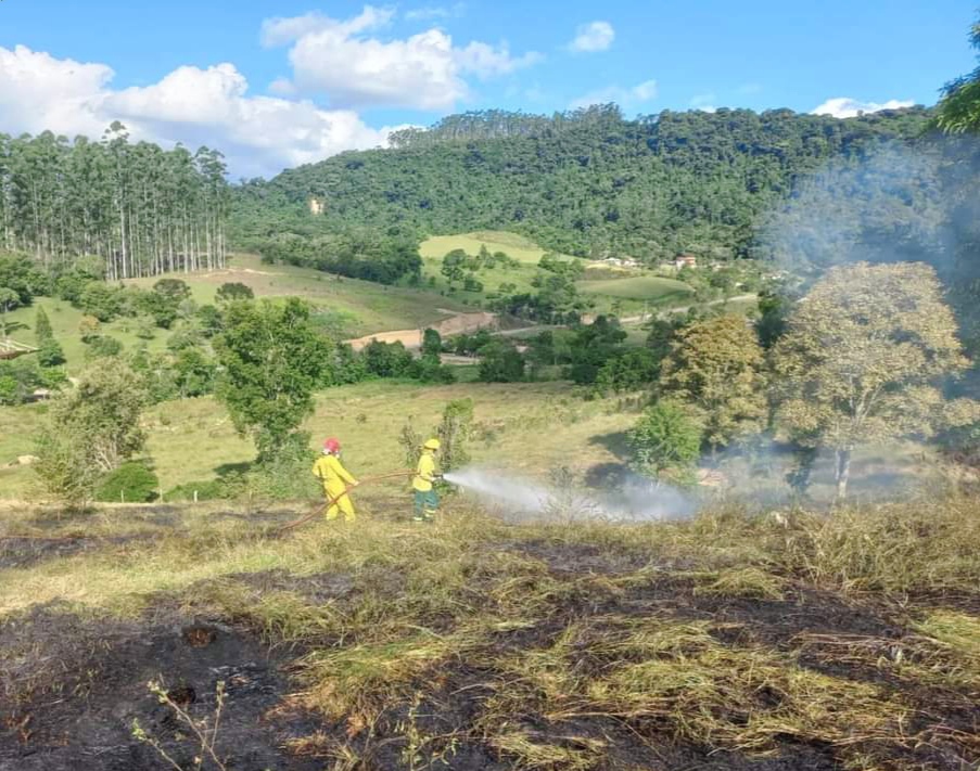 Bombeiros Voluntários combatem a incêndio em vegetação em Vitor Meireles