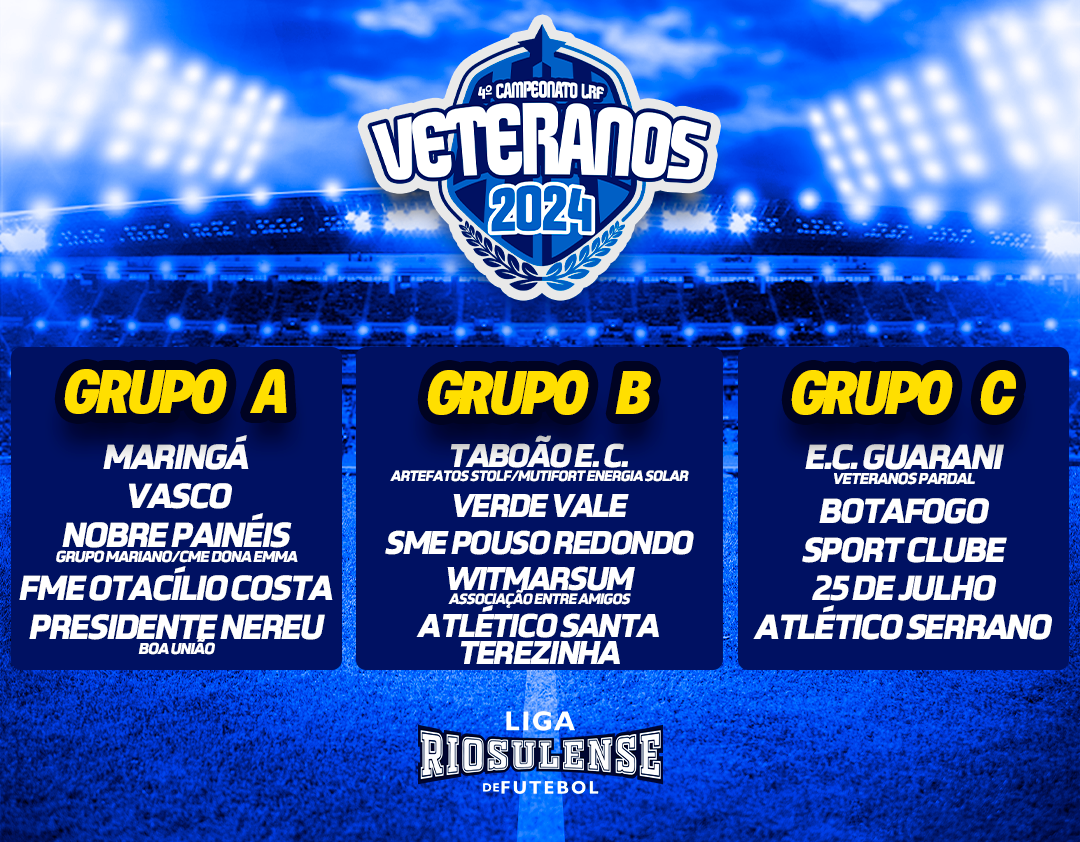 Definidos os grupos do Campeonato de Veteranos da Liga Riosulense de Futebol 2024