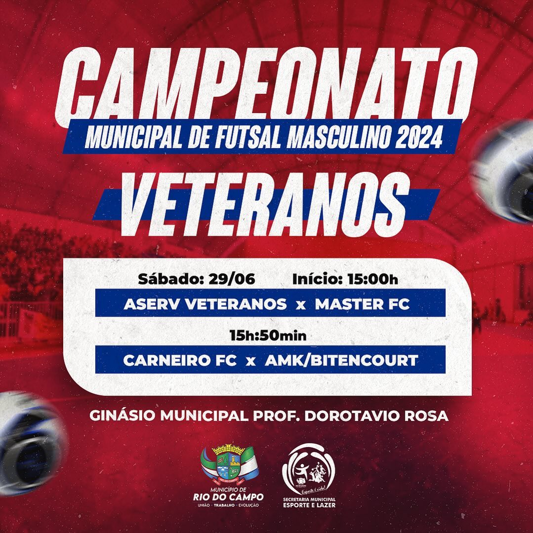Vem aí a 3ª Rodada do Campeonato Municipal de Futsal de Veteranos de 2024 de Rio do Campo