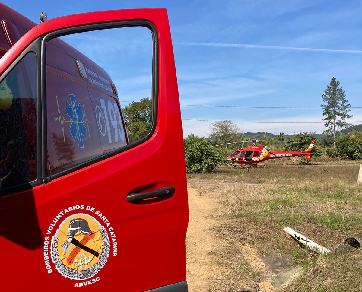 Bombeiros Voluntários e Helicóptero Arcanjo 03, são acionados para grave ocorrência em Presidente Getúlio